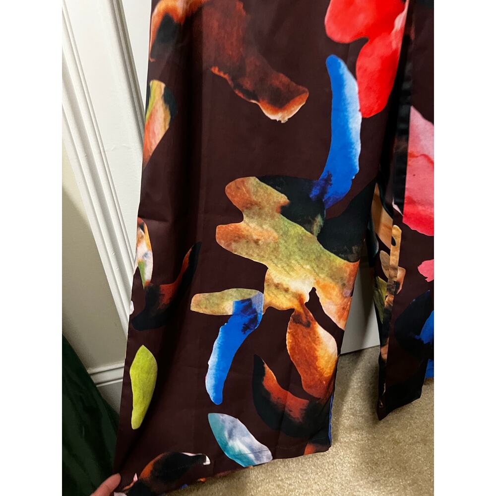 Micas Floral Print High Waisted Straight Leg Pants Large loose fit chiffon NWT - Picture 3 of 11